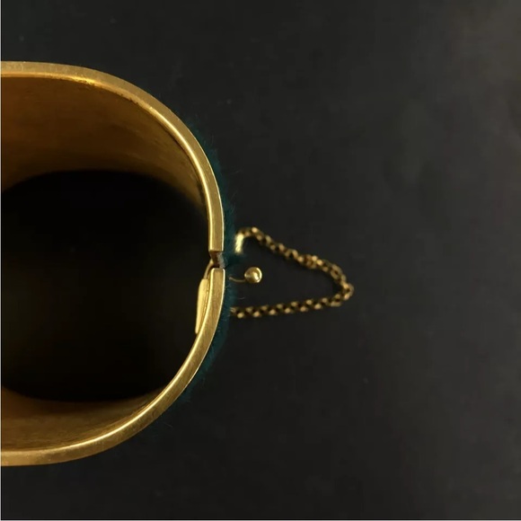 CELINE Manchette Green Fur & Gold Tone Bracelet - Picture 2 of 8